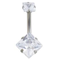 Piercing Umbigo Aço Cirúrgico Quadrado com Zircônias