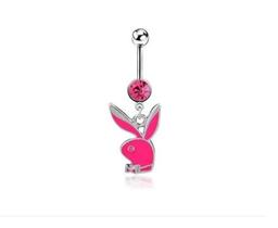 Piercing Umbigo Coelhinho Playboy Aço Cirúrgico Rosa
