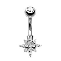 Piercing umbigo estrela 8 pontas aço cirúrgico