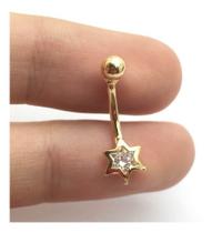 Piercing Umbigo Estrela Com Pedra Branca Ponto Luz Ouro 18k CO250K095