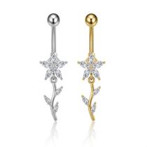 Piercing umbigo flor luxo com zircônias - Aço cirúrgico/Semijoia Cor:Dourado Piercing umbigo flor luxo com zircônias - Aço cirúrgico/Semijoia Cor:Dourado
