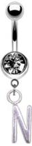 Piercing Umbigo Letra Inicial Nome Prateado