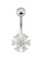 Piercing Umbigo Prata 925 Flor Cravejada Delicada Feminino