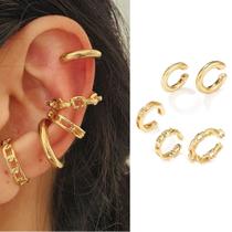 Piercings Brincos Kit 5 Pressão Orelha Argola Banhado A Ouro