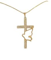 Pigente Colar Crucifixo Strass com Divino Espirito Santo