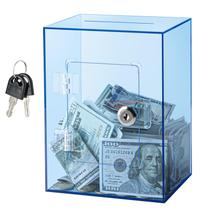 Piggy Bank, acrílico transparente hicocool com fechadura para adultos e crianças, azul