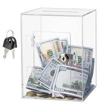 Piggy Bank hicocool, acrílico transparente com fechadura para adultos e crianças