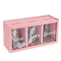 Piggy Bank Mczxon Spend Save Give para crianças rosa acrílico/madeira Piggy Bank Mczxon Spend Save Give para crianças rosa acrílico/madeira