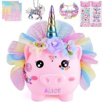 Piggy Bank Play Tailor Unicorn para meninas com adesivos DIY