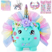 Piggy Bank Play Tailor Unicorn para meninas com adesivos DIY