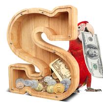 Piggy Bank UbeeSize grandes notas e moedas personalizadas de madeira