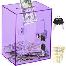 Piggy Bank Vcertcpl acrílico transparente G-Large 3,6 L com fechadura roxa
