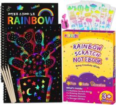 pigipigi Rainbow Scratch Paper para crianças - 2 Pacote Scratch Off Notebooks Artesanatos Suprimentos Kits Desenho Papel Preto Folhas Mágicas Scratch Pad Atividade Toy para Meninas Meninos Jogo Presente de Aniversário de Natal