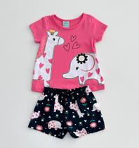 Pijama 1/12 Kyly Infantil Rosa Estampa Girafa e Elefante Pijama 1/12 Kyly Infantil Rosa Estampa Girafa e Elefante