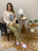 Pijama 100% Algodão Feminino Adulto Manga Longa Roupa de Dormir Inverno Estampado