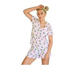 Pijama Adulto Feminino Curto Aberto Liganete Estampado Blogueira