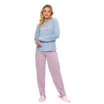 Pijama Adulto Feminino Manga Longa e Calça Azul 3827