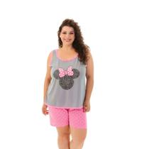 Pijama Adulto Feminino Regata Curto Verão Personagens Plus Size