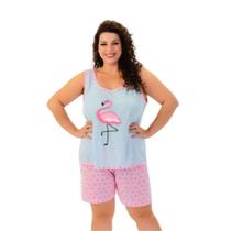 Pijama Adulto Feminino Regata Curto Verão Personagens Plus Size