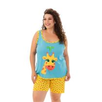 Pijama Adulto Feminino Regata Curto Verão Personagens Plus Size