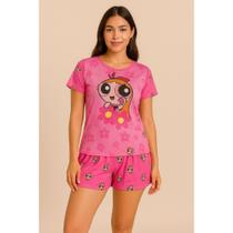 Pijama Adulto Feminino Roupa de Dormir Estampado Desenho Animado Helo Kiti Poliester Blusinha Shorts