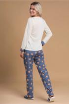 Pijama Adulto Femino Calça camisa cumprida branco/azul