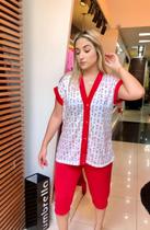 Pijama adulto pescador aberto blusa estampada, amamentar cirurgico gestante