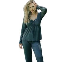 Pijama Amamentação Com Botão Inverno Confort Viscolycra