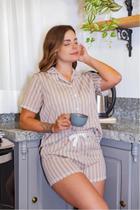 Pijama Americano Algodão Curto Listra Mocha