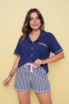Pijama Americano Algodão Curto Marinho Listrado