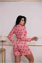 Pijama americano cerejinha rosa manga longa e short elegante e confortável