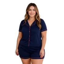 Pijama Americano Curto Gola Botão PLUS SIZE 50 52 54 56 -c11 BRENDA PLUS Pijama Americano Curto Gola Botão PLUS SIZE 50 52 54 56 -c11 BRENDA PLUS