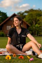 Pijama Americano Curto Off Preto