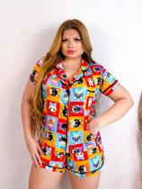 Pijama americano curto suede Animals