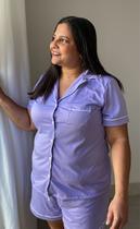 Pijama Americano de Botões Lilás com Branco