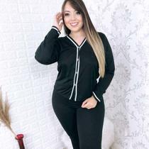 Pijama Americano de Inverno Com Botão Confortável Blogueira