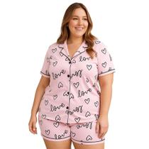 Pijama Americano Estampado Plus Size Blusa com Botões que Abrem e Short 50 52 54 56 - c4 ANASTÁCIA Pijama Americano Estampado Plus Size Blusa com Botões que Abrem e Short 50 52 54 56 - c4 ANASTÁCIA