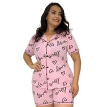 Pijama Americano Estampado Plus Size Blusa com Botões que Abrem e Short 50 52 54 56 - c4 ANASTÁCIA Pijama Americano Estampado Plus Size Blusa com Botões que Abrem e Short 50 52 54 56 - c4 ANASTÁCIA