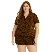Pijama Americano Estampado Plus Size Blusa com Botões que Abrem e Short Anastácia 50 52 54 56 Pijama Americano Estampado Plus Size Blusa com Botões que Abrem e Short Anastácia 50 52 54 56