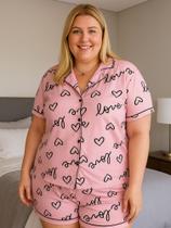 Pijama Americano Estampado Plus Size Blusa com Botões que Abrem e Short- c4 ANASTÁCIA PLUS