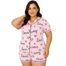Pijama Americano Estampado Plus Size Blusa com Botões que Abrem e Short - c4 ANASTÁCIA