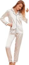 Pijama Americano Feminino Afrodite Cetim de Seda Calça e Manga Cumprida - Branco Pijama Americano Feminino Afrodite Cetim de Seda Calça e Manga Cumprida - Branco