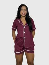 Pijama Americano Feminino Algodão Marsala com Botões Conforto Premium P ao GG