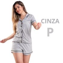 Pijama Americano Feminino com Botão Manga Curta com Gola e Short