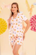 Pijama Americano Feminino Corações coloridos Sonho Mar Pijamas Pijama Verão Pijama Americano Feminino Corações coloridos Sonho Mar Pijamas Pijama Verão