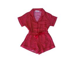 Pijama Americano Feminino Curto Poa Vermelho e Branco