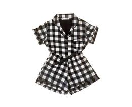 Pijama Americano Feminino Curto Xadrez Preto e Branco