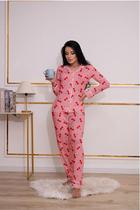 Pijama americano inverno cerejinha rosa manga longa e calça elegante e confortável