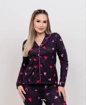 Pijama americano longo- coração rosa (M)