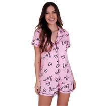 Pijama Americano Manga Curta com Gola e Short Estampado Anastácia- c11 ANASTÁCIA